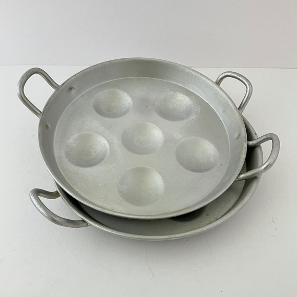 2 Vintage Escargot Plate French Aluminum Pur Tournus Unis Handled c1970's - Picture 8 of 8